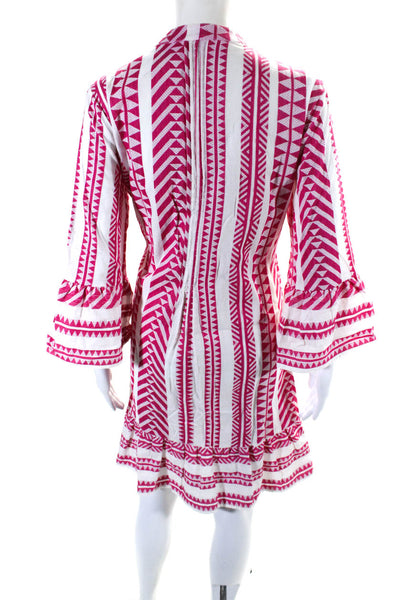 BB Boo Gemes Womens Geometric V Neck Long Sleeved Tunic Dress Pink White Size S