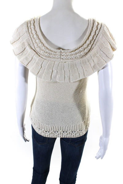 Anthropologie Womens Cotton Knitted Ruffled Sleeveless Blouse Cream Size S