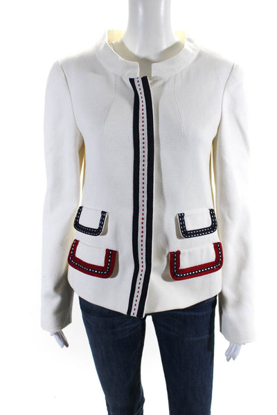 Dolce and Gabbana Womens Cotton Striped Snap Button Blazer White Size EUR44