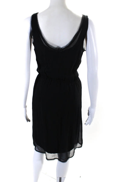 ISDA & Co Womens Silk V Neck Sleeveless Raw Trim A Line Dress Black Size XS