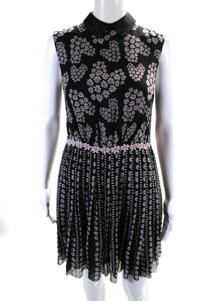 Giamba Womens Silk Floral Print Collared Fit & Flare Dress Black Pink Size M