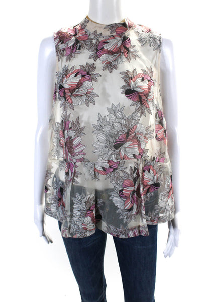 Moulinette Soeurs Anthropologie Womens Floral Print Peplum Blouse White Size 4