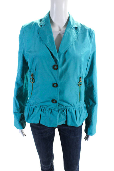 Love Moschino Womens Long Sleeve Full Zip Short Peplum Jacket Aqua Blue Size 10