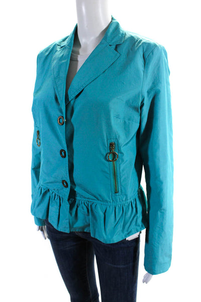 Love Moschino Womens Long Sleeve Full Zip Short Peplum Jacket Aqua Blue Size 10