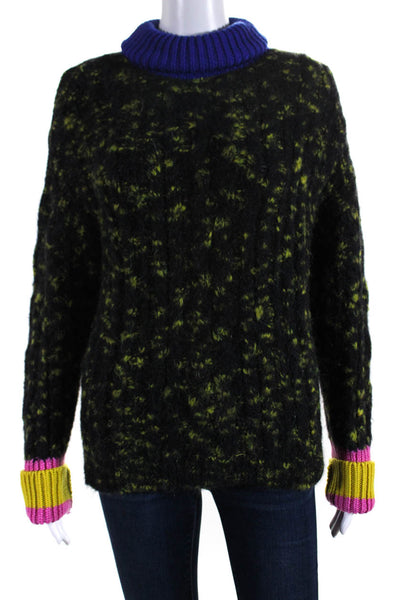 Odeeh Womens Colorblock Patch Turtleneck Sweater Dark Moss Size Small