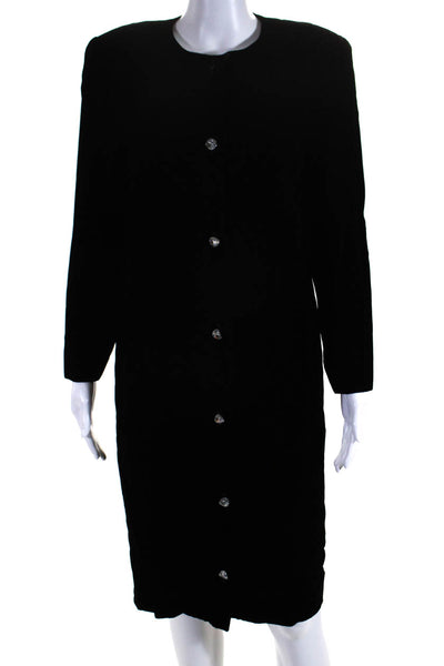 Bill Blass Womens Velvet Long Sleeve Crystal Button Up Shirt Dress Black Size 8