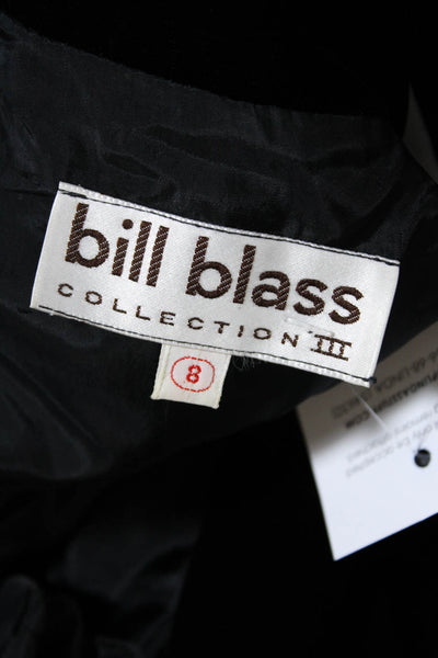 Bill Blass Womens Velvet Long Sleeve Crystal Button Up Shirt Dress Black Size 8