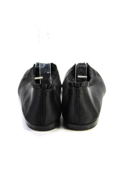 Dolman Satin Ruffled Edge Flat Heel Slip On Ballet Flats Black Size 6.5US