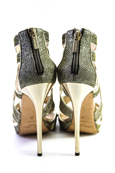 Jimmy Choo Women's Open Toe Strappy Glitter Stiletto Sandals Gold Size 8