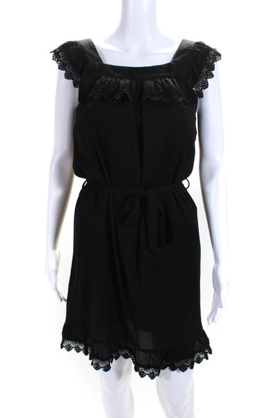 Karen Walker Womens Embroidered Trim Keyhole Back Mini Shift Dress Black Size 6