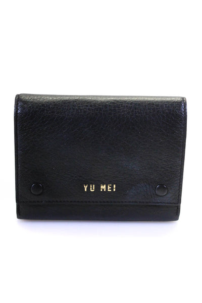 Yu Mei Womens Nappa Leather Press-Stud Front Flap Envelope Card Wallet Black