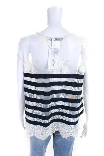 BCBG Max Azria Womens Cotton Floral Lace Striped Print Blouse Top White Size S
