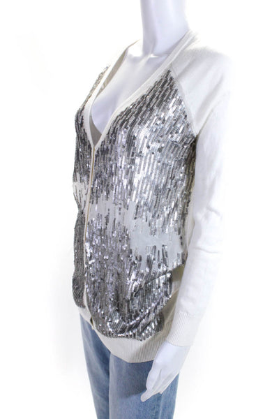 Haute Hippie Womens Cotton Sequined Textured Buttoned Cardigan White Size XS