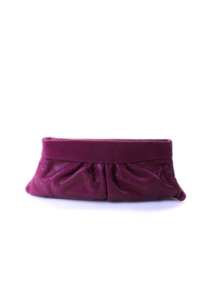 Lauren Merkin Womens Embossed Textured Pleated Magnetic Clutch Handbag Pink