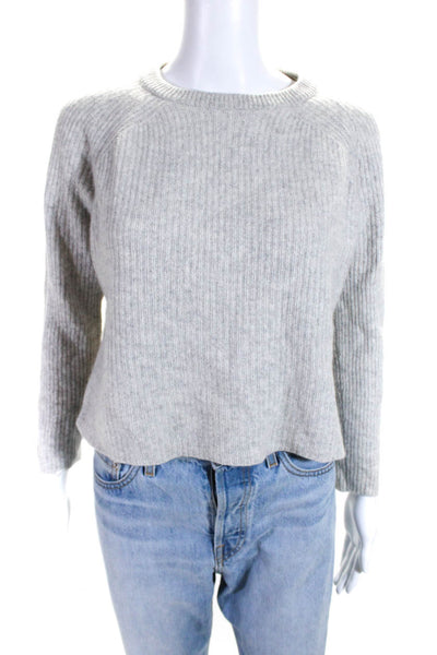 360 Cashmere Womens Cashmere Ribbed Pullover Cropped Sweater Top Gray Size S