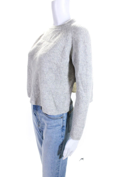 360 Cashmere Womens Cashmere Ribbed Pullover Cropped Sweater Top Gray Size S
