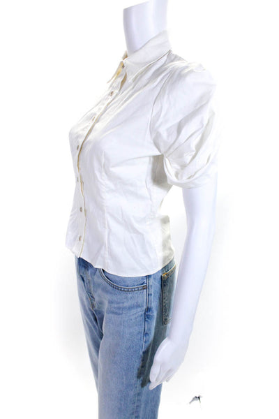 Alexis Womens Collared Short Sleeve Button Up Blouse Top White Size S