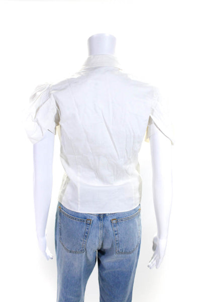 Alexis Womens Collared Short Sleeve Button Up Blouse Top White Size S
