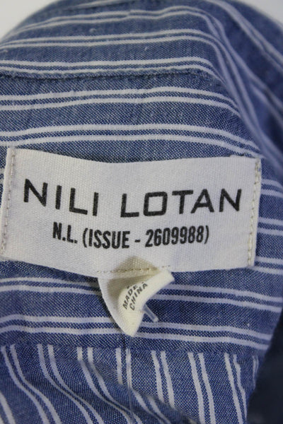 Nili Lotan Womens Cotton Long Sleeve Striped Button Down Shirt Blue Size M