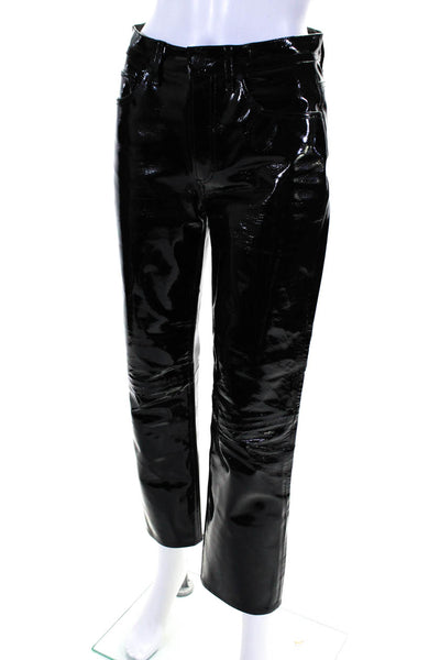Rag & Bone Jean Womens Patent Leather High Rise Straight Pants Black Size 25