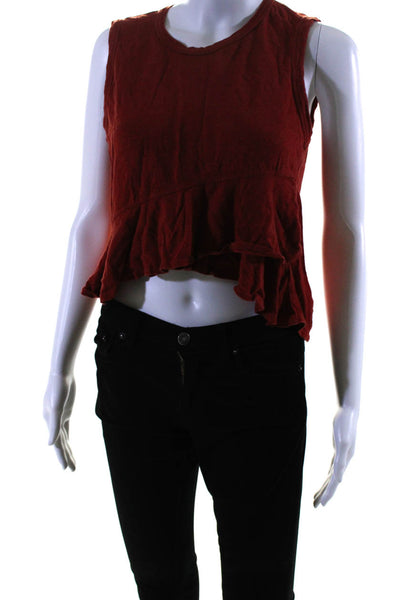ALC Womens Sleeveless Round Neck Ruffled Cropped Tank Top Brick Red Size S