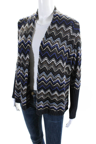 Nic + Zoe Womens Cotton Knit Zig Zag V-Neck Sweater Cardigan Multicolor Size PM