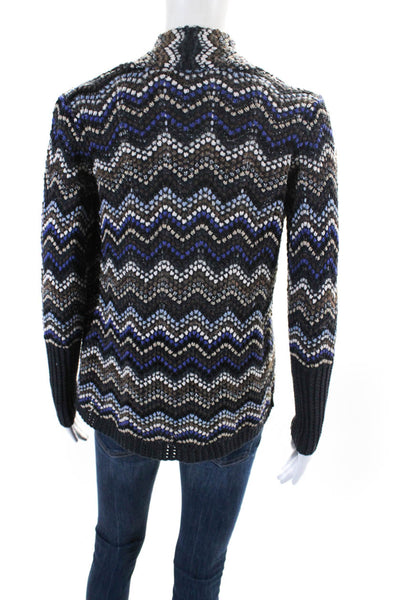 Nic + Zoe Womens Cotton Knit Zig Zag V-Neck Sweater Cardigan Multicolor Size PM