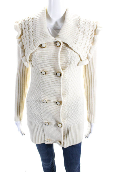 Leifsdottir Womens Wool Long Sleeve Double Breasted Cardigan Ivory White Size XS