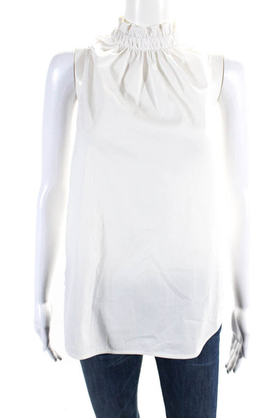 A.L.C. Womens Cotton Ruffle Trim Sleeveless Pullover Blouse Top White Size M