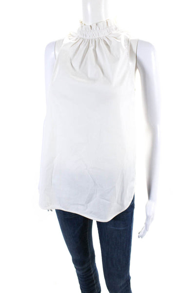 A.L.C. Womens Cotton Ruffle Trim Sleeveless Pullover Blouse Top White Size M