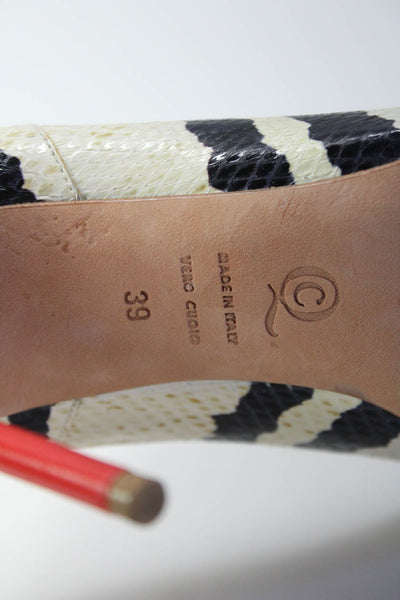 Alexander McQueen Womens Python Skin Pointed Toe Slip On Heels White Size 39 9