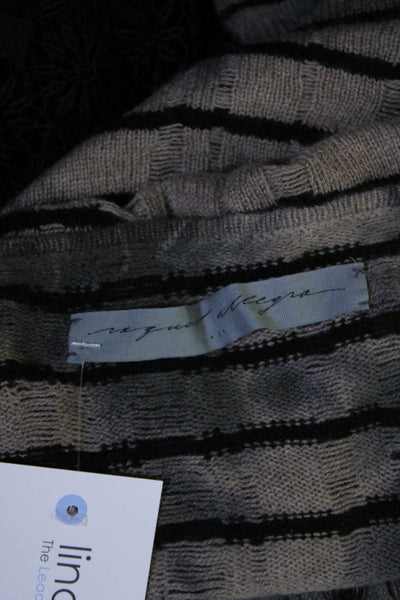 Raquel Allegra Womens Cashmere Striped V-Neck Pullover Knit Top Gray Size 1