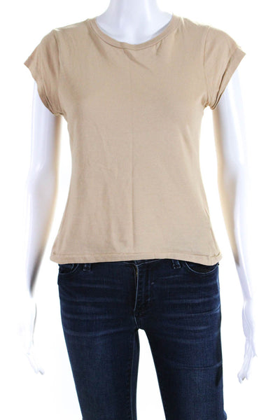 Musier Womens Cotton Jersey Knit Cap Sleeve Crop Crewneck T-Shirt Beige Size 38