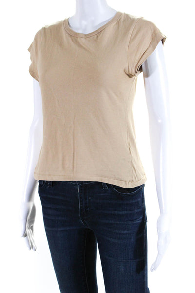 Musier Womens Cotton Jersey Knit Cap Sleeve Crop Crewneck T-Shirt Beige Size 38