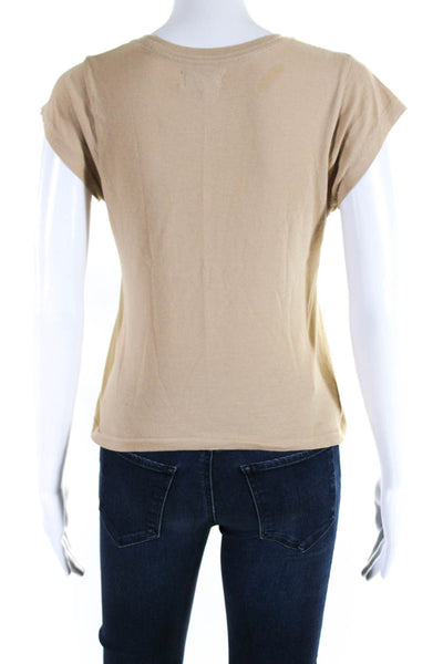 Musier Womens Cotton Jersey Knit Cap Sleeve Crop Crewneck T-Shirt Beige Size 38