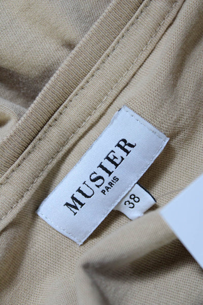 Musier Womens Cotton Jersey Knit Cap Sleeve Crop Crewneck T-Shirt Beige Size 38