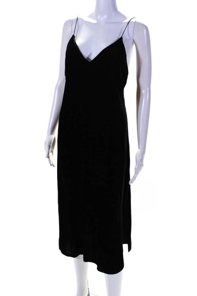 Rag & Bone Womens Velvet Spaghetti Strap V Neck Midi Slip Dress Black Size 2