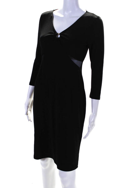 Barami Womens Long Sleeve V Neck Mesh Panel Pencil Dress Black Size S