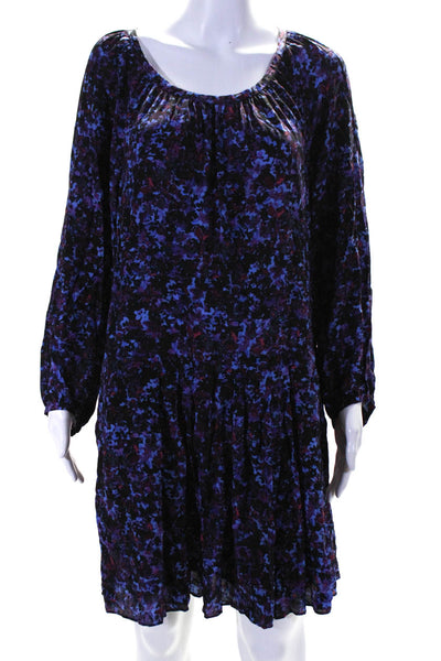 Rebecca Taylor Womens Silk Abstract Print Long Sleeve Shift Dress Purple Size 12