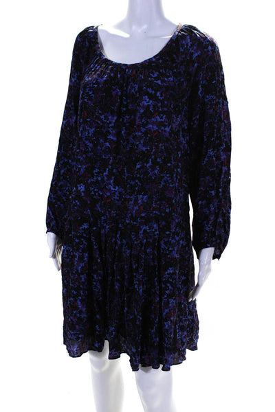 Rebecca Taylor Womens Silk Abstract Print Long Sleeve Shift Dress Purple Size 12