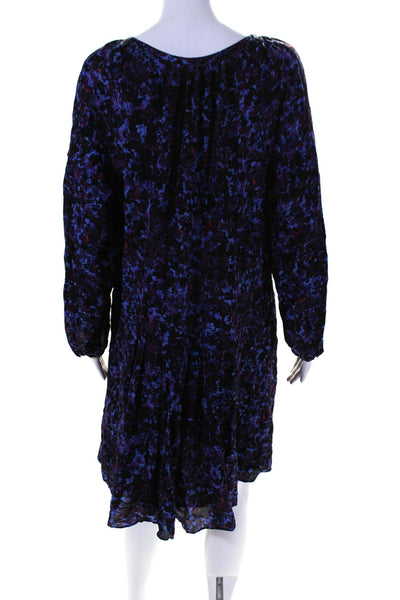 Rebecca Taylor Womens Silk Abstract Print Long Sleeve Shift Dress Purple Size 12