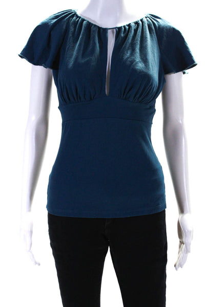 Susana Monaco Womens Short Sleeve Cutout Drawstring Blouse Blue Size M