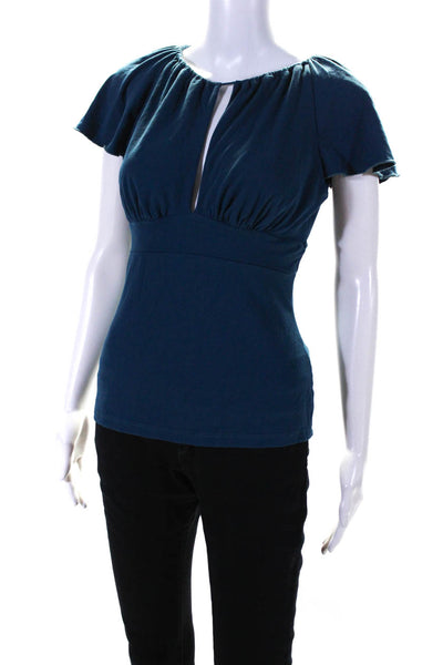 Susana Monaco Womens Short Sleeve Cutout Drawstring Blouse Blue Size M