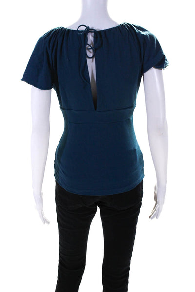 Susana Monaco Womens Short Sleeve Cutout Drawstring Blouse Blue Size M