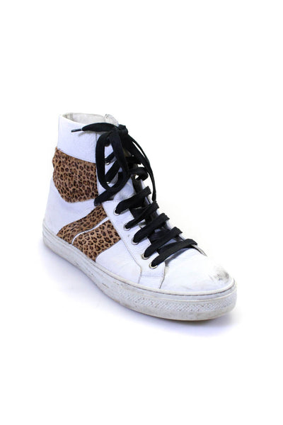Amiri Mens Lace Up Leopard Pony Hair High Top Sneakers White Leather Size 45