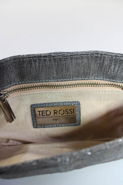Ted Rossi Womens Gray Reptile Skin Print Textured Long Slim Clutch Handbag