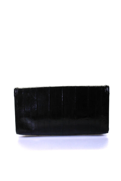 Kara Ross Womens Black Textured Flap Slim Clutch Bag Handbag