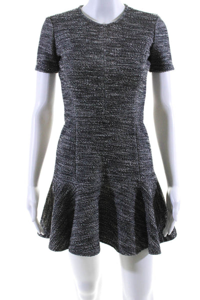 Theory Womens Tweed Short Sleeves A Line Kaion Dress Black Cotton Size 00