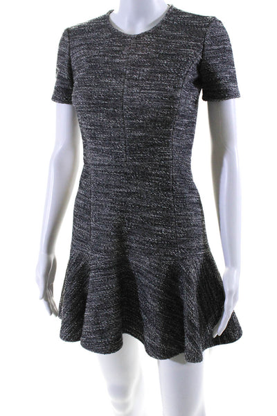 Theory Womens Tweed Short Sleeves A Line Kaion Dress Black Cotton Size 00