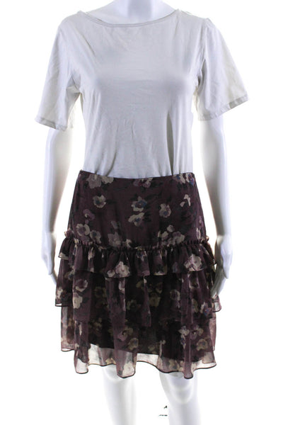 Lauren Ralph Lauren Womens Floral Print Tiered A Line Skirt Purple Size 6